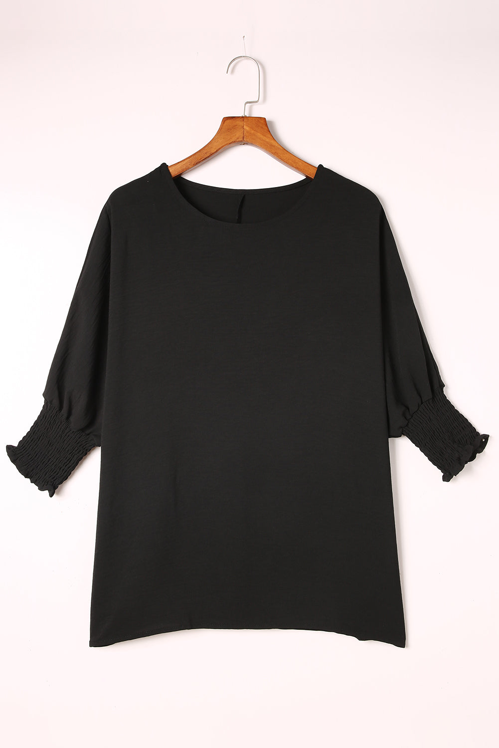 Apricot Solid Casual Smocked Cuffs Batwing Sleeve Blouse - Cowaa