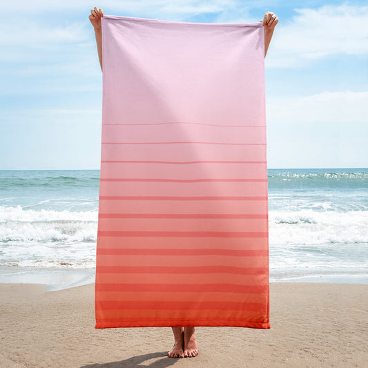 Pink to Orange Striped Beach Towel