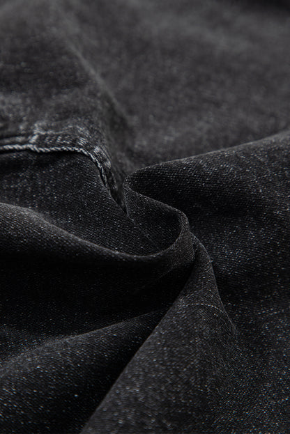 Carbon Grey Mineral Wash Ripped Raw Hem Denim Mini Skirt
