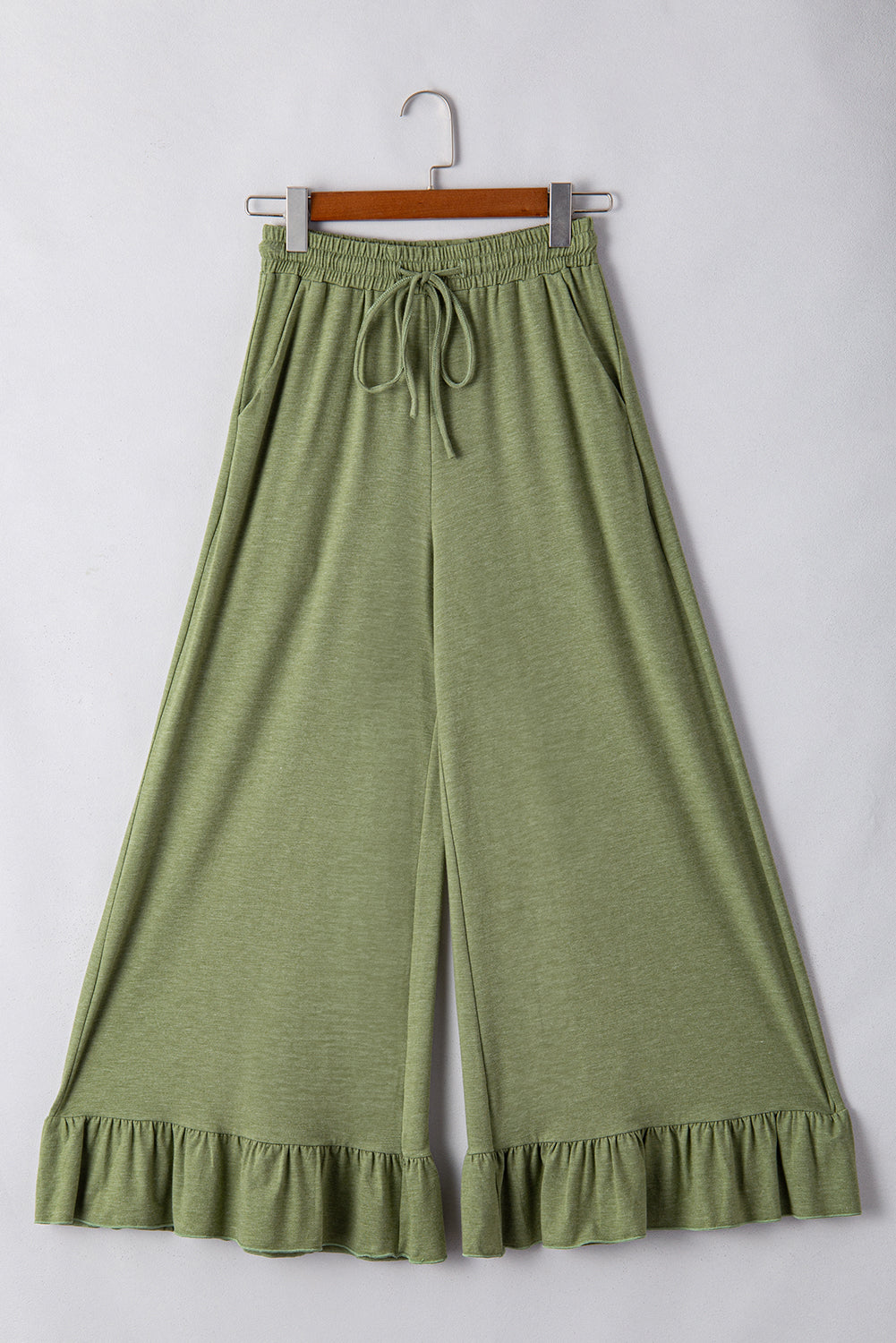 Dune Solid Color Ruffle Hem Wide Leg Pants - Cowaa