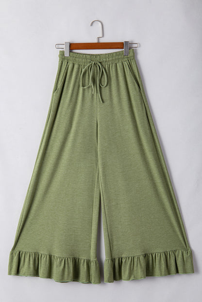 Dune Solid Color Ruffle Hem Wide Leg Pants - Cowaa