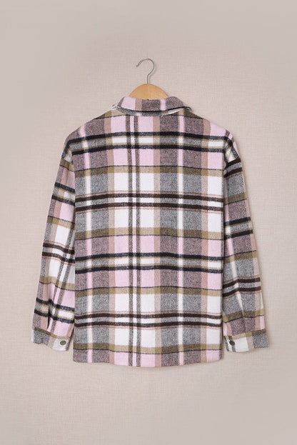 Plaid Button Front Pocket Shirt Shacket - Cowaa
