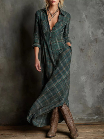 Full Size Plaid Button-Down Maxi Dress Plus Size.