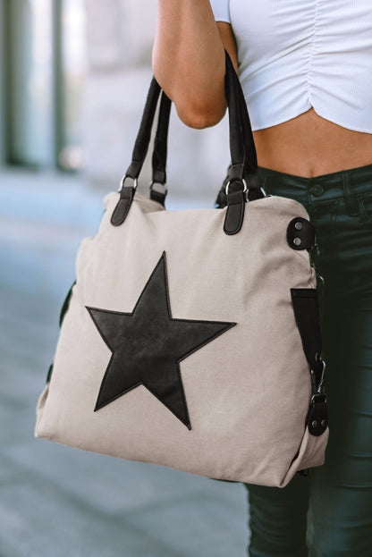 Beige Star Canvas Tote Bag - Cowaa