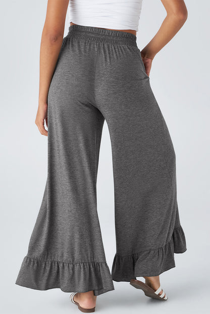 Dune Solid Color Ruffle Hem Wide Leg Pants - Cowaa