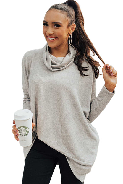 Cowl Neck Loose Fit Tunic Long Sleeve Top - Cowaa
