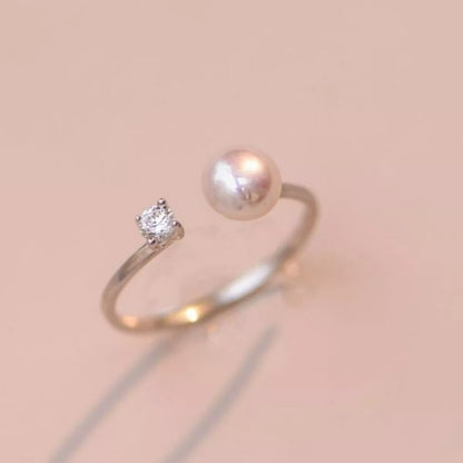 925 Sterling Silver Pearl Open Ring.