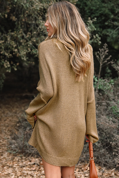 Pale Khaki Oversize Drop Shoulder Slouchy Sweater Dress - Cowaa