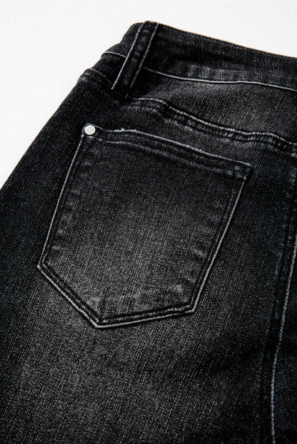 Sail Blue Mineral Wash Raw Hem High Waist Flared Jeans - Cowaa