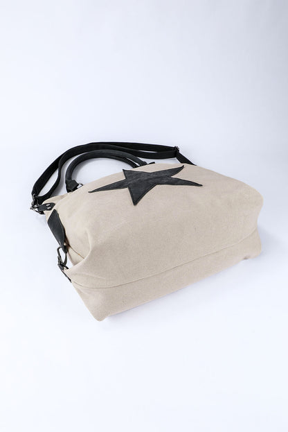Beige Star Canvas Tote Bag - Cowaa