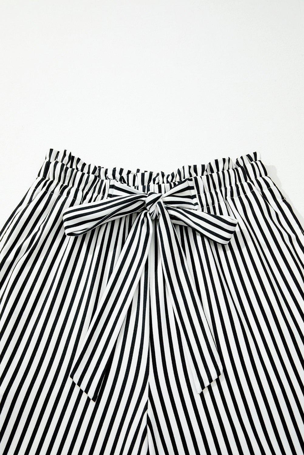 Black Stripe Tied High Waist Loose Straight Casual Pants - Cowaa
