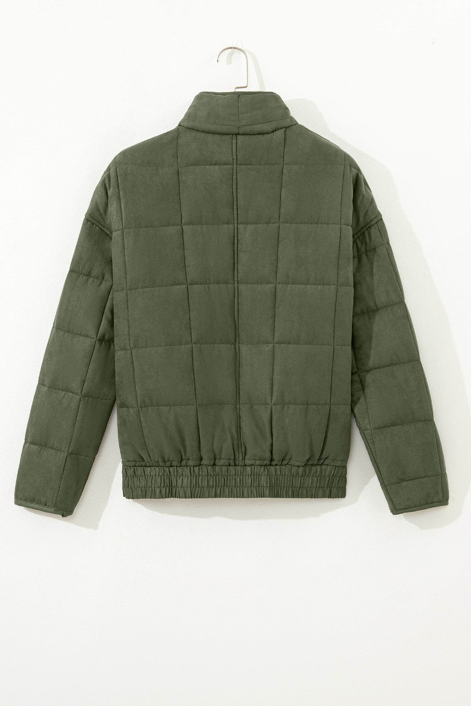 Green Zip-Up Pocket Quilted Jacket - Cowaa