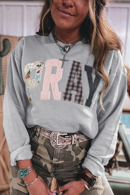 Racing Red Floral Buffalo Plaid Striped Embroidered Patch Western Pullover Sweatshirt