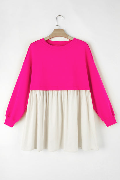 Khaki Sweatshirt 2-in-1 Flowy Pleated Mini Dress - Cowaa