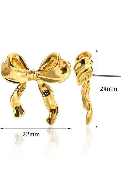 Gold Elegant Ribbon Bow Shape Stud Earrings - Cowaa