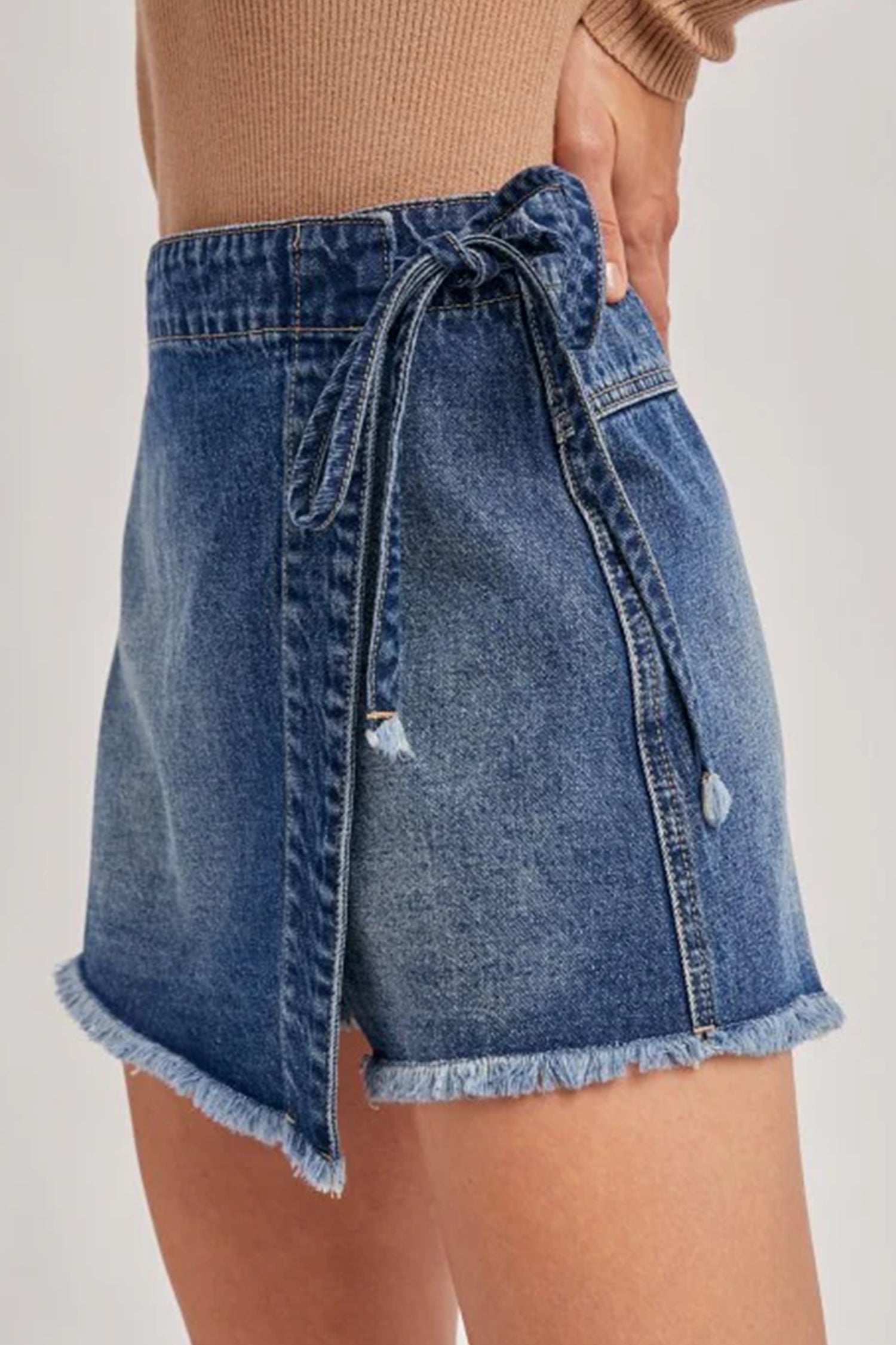 Ashleigh Blue Wrapped Tied Waist Denim Skort - Cowaa