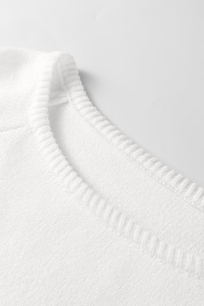 White Solid Color Knit Loose Bracelet Sleeve Dolman Sweater - Cowaa