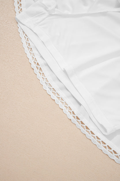 White Plus Size Frilled Elastic Waist Lace Trim Boho Ruffled Shorts - Cowaa