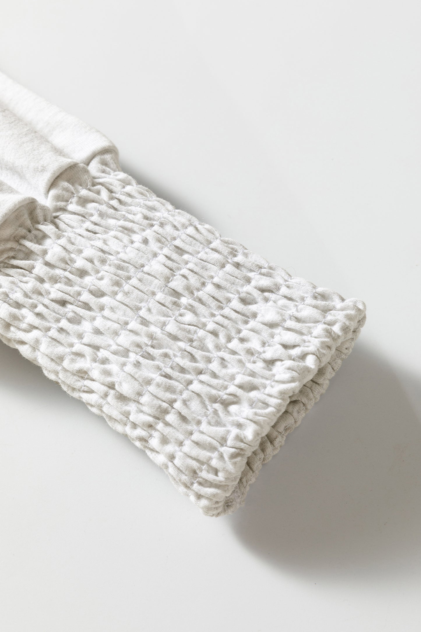 Oatmeal Shirred Cuffs Puff Sleeve Peasant Top - Cowaa