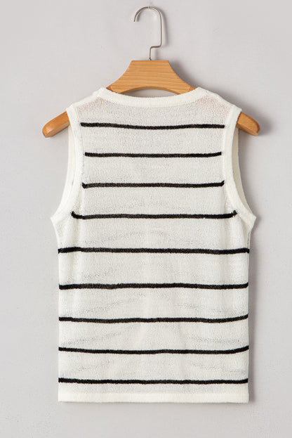 Black Stripe Buttoned V Neck Slim Fit Knit Vest