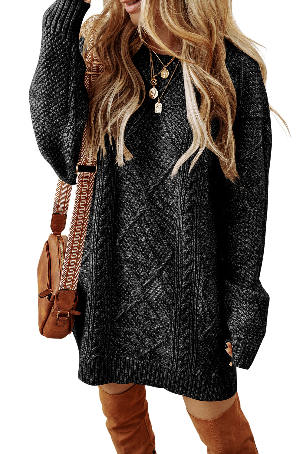 Knit Loose Fit Sweater Dress - Cowaa