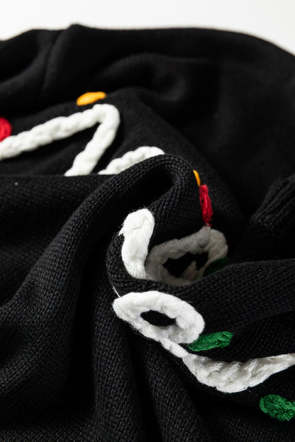 Black Merry Colorful Dot Detail Christmas Drop Shoulder Sweater