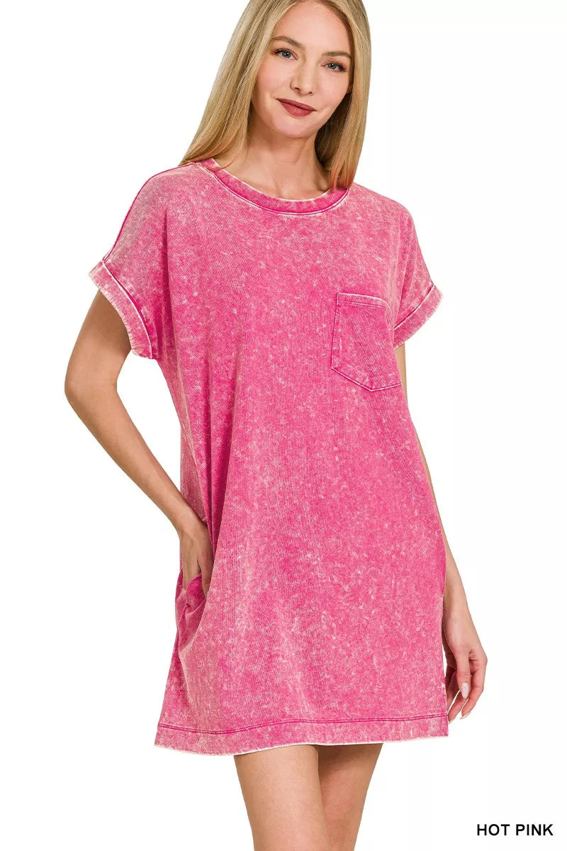 Zenana Premium Cotton Washed T-Shirt Dress.