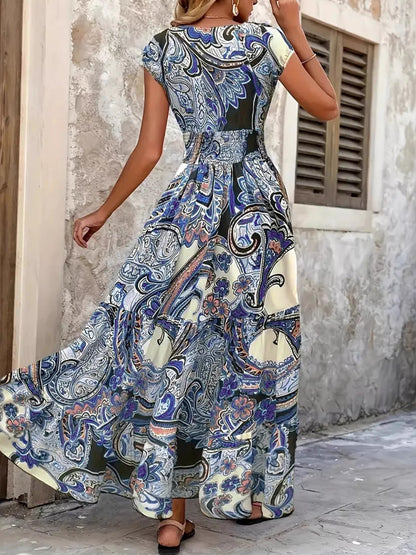Plus Size Floral V-Neck Cap Sleeve Maxi Dress.