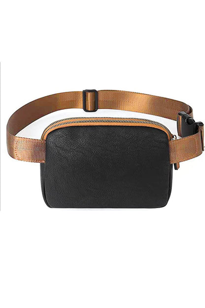 Black Adjustable Strap Mini PU Leather Crossbody Bag - Cowaa