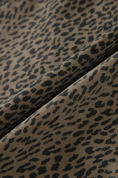 Black Leopard Print Loose Denim Shorts - Cowaa
