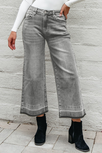 Gray Raw Hem Straight Leg Loose High Waist Jeans.