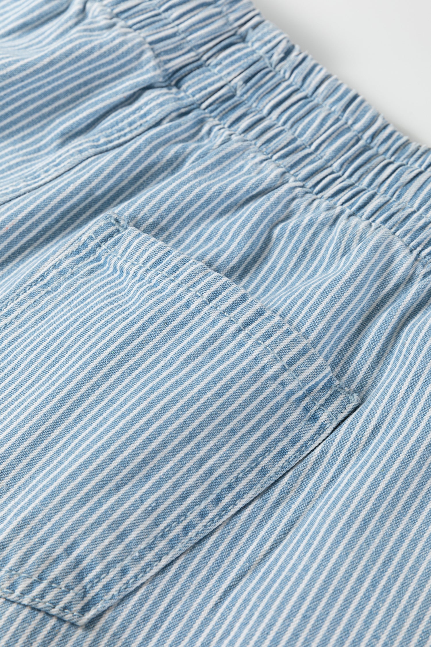 Sky Blue Stripe Drawstring Elastic Waist Casual Denim Shorts - Cowaa