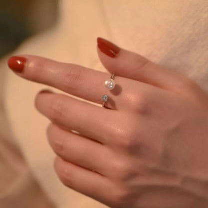 925 Sterling Silver Pearl Open Ring.