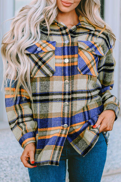 Plaid Button Front Pocket Shirt Shacket - Cowaa