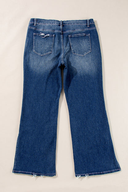 Dirty blue Plus Size High Waist Side Slits Flare Jeans - Cowaa