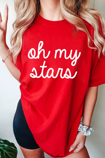 Red Oh My Stars Patriotic Slogan Graphic Tee