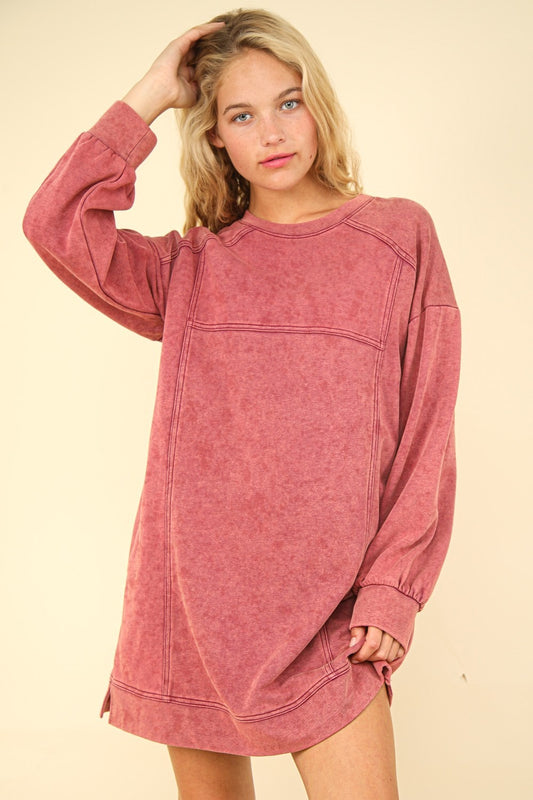 Mineral Washed Oversized Sweatshirt Mini Dress - Cowaa