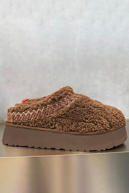 White Suede Contrast Print Plush Platform Snow Boots - Cowaa
