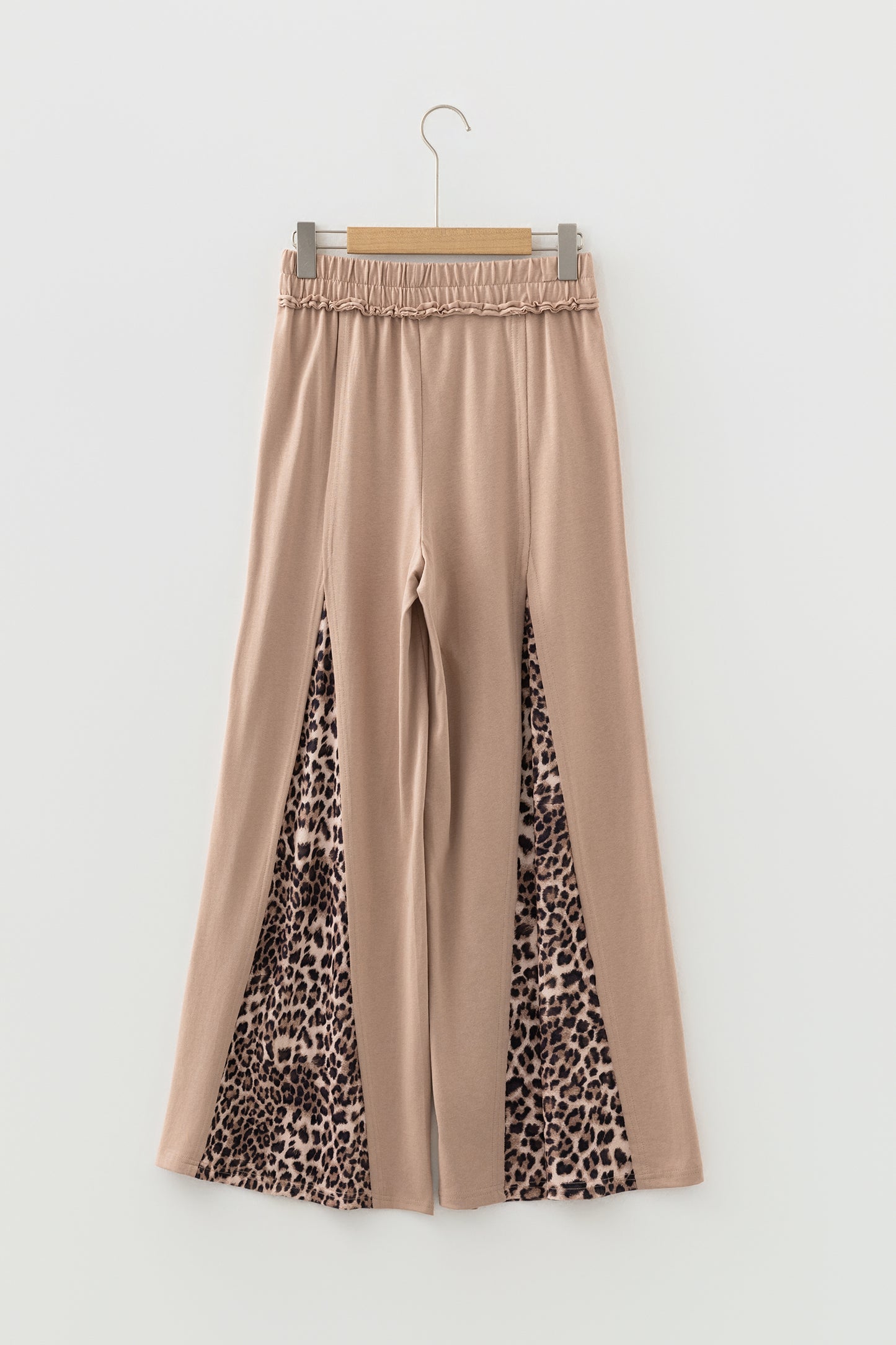 Straw Yellow Mineral Wash Leopard Patchwork Wide Leg Pants - Cowaa