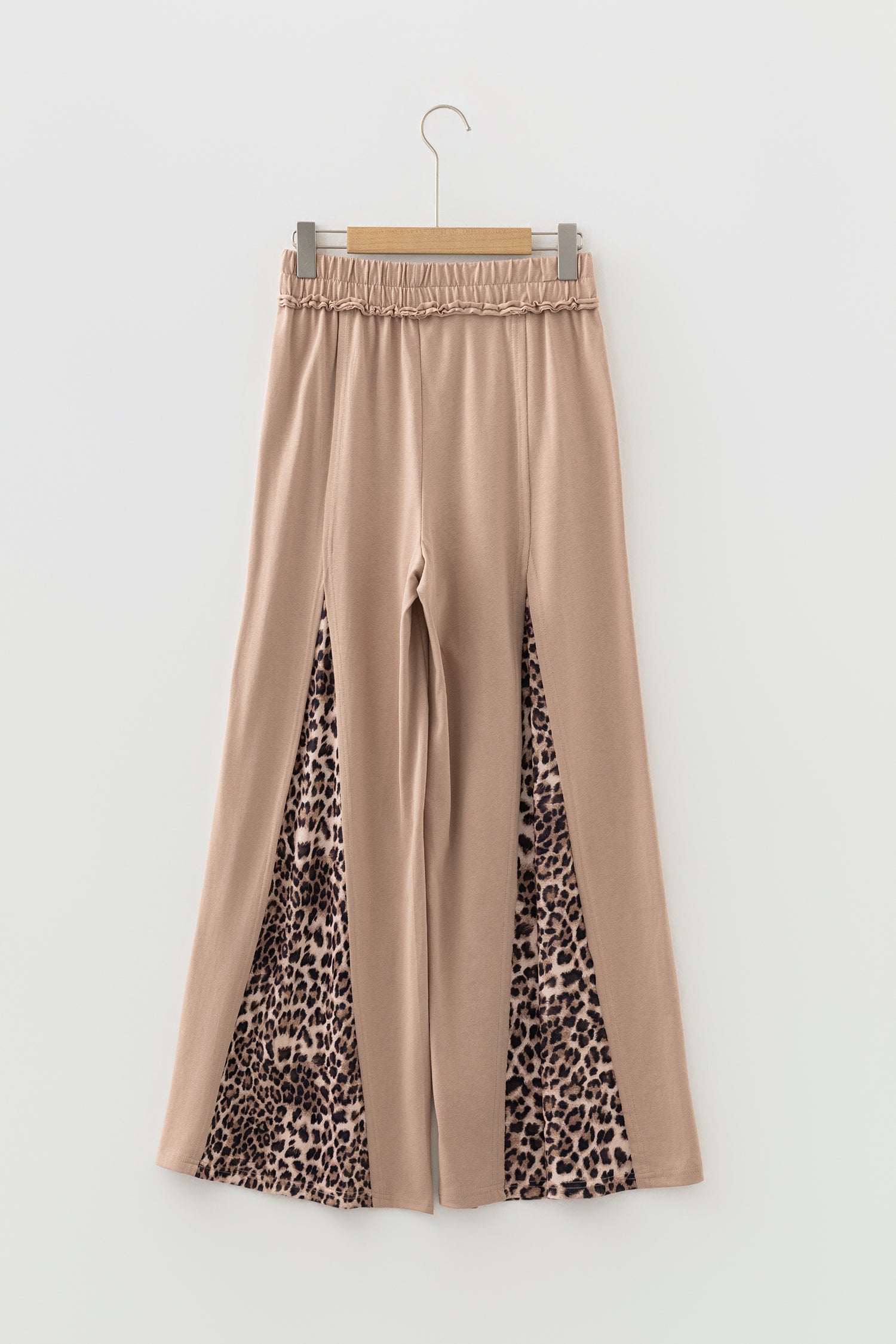 Straw Yellow Mineral Wash Leopard Patchwork Wide Leg Pants - Cowaa