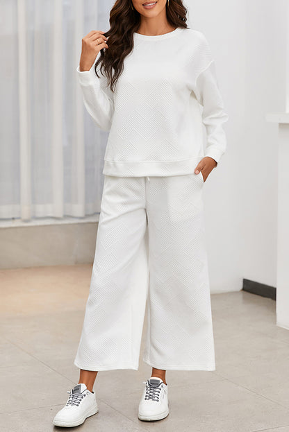 Strawberry Pink Textured Loose Slouchy Long Sleeve Top and Pants Set - Cowaa