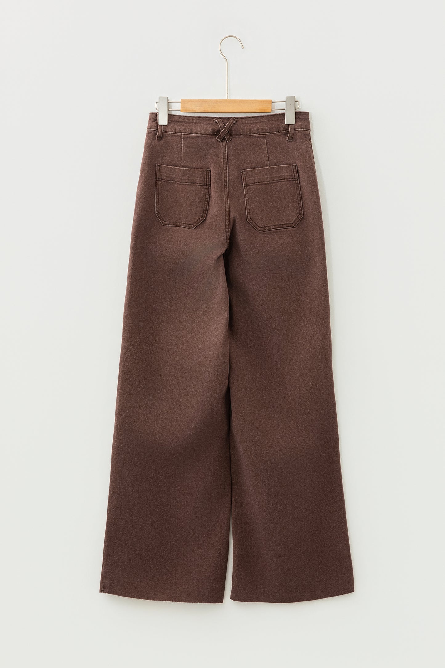 Dark Brown Retro Washed Patch Pocket Wide Leg Loose Jeans - Cowaa