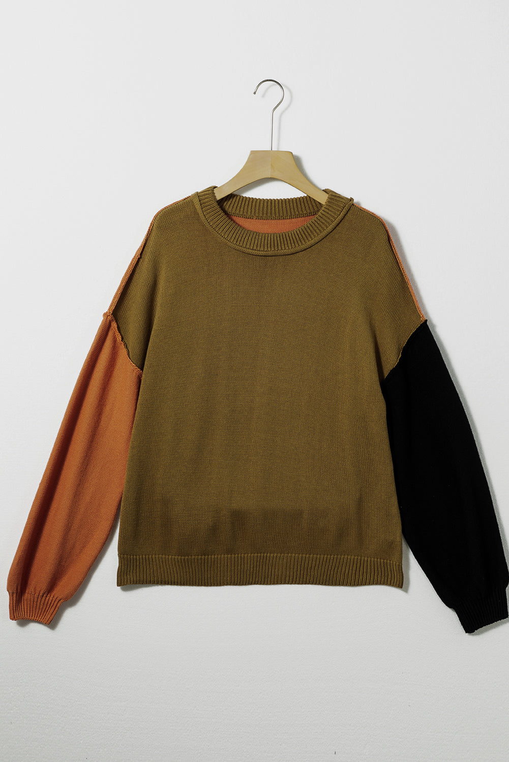 Bishop Sleeve Exposed Seam Ribbed Trim Sweater - Cowaa