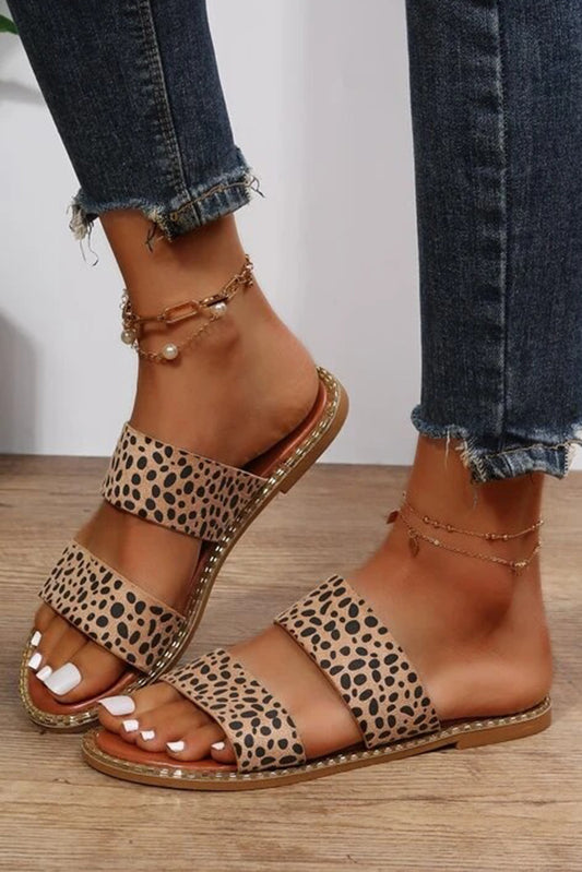 Leopard Strap Casual Flat Sandels - Cowaa
