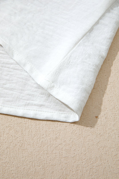 White Solid Color Floral Guipure Lace Patchwork Frilled Long Sleeve Blouse - Cowaa