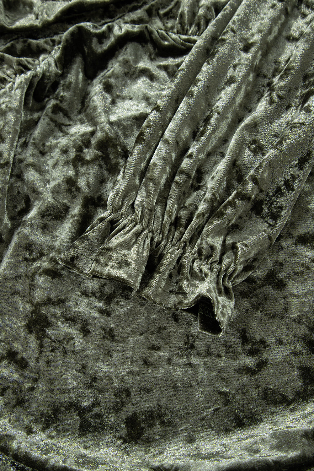 Jungle Green Plus Size Velvet Babydoll Mini Dress with Puff Sleeve - Cowaa