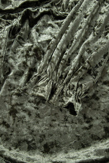 Jungle Green Plus Size Velvet Babydoll Mini Dress with Puff Sleeve - Cowaa