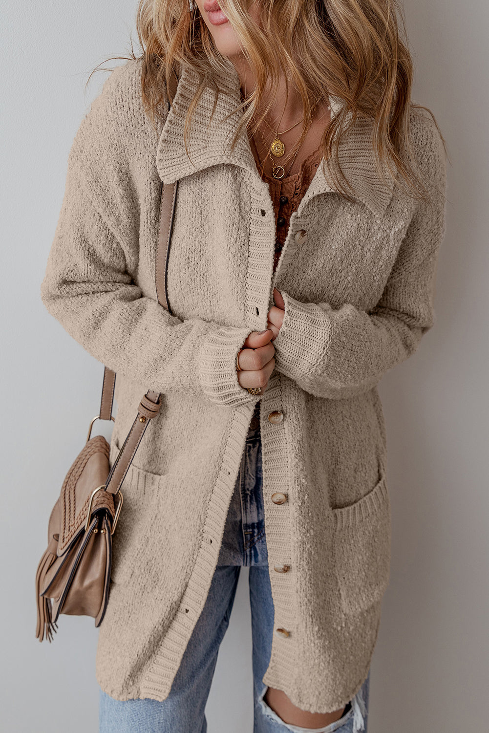 Jet Stream Collared Drop Shoulder Button Up Cardigan with Pocket - Cowaa