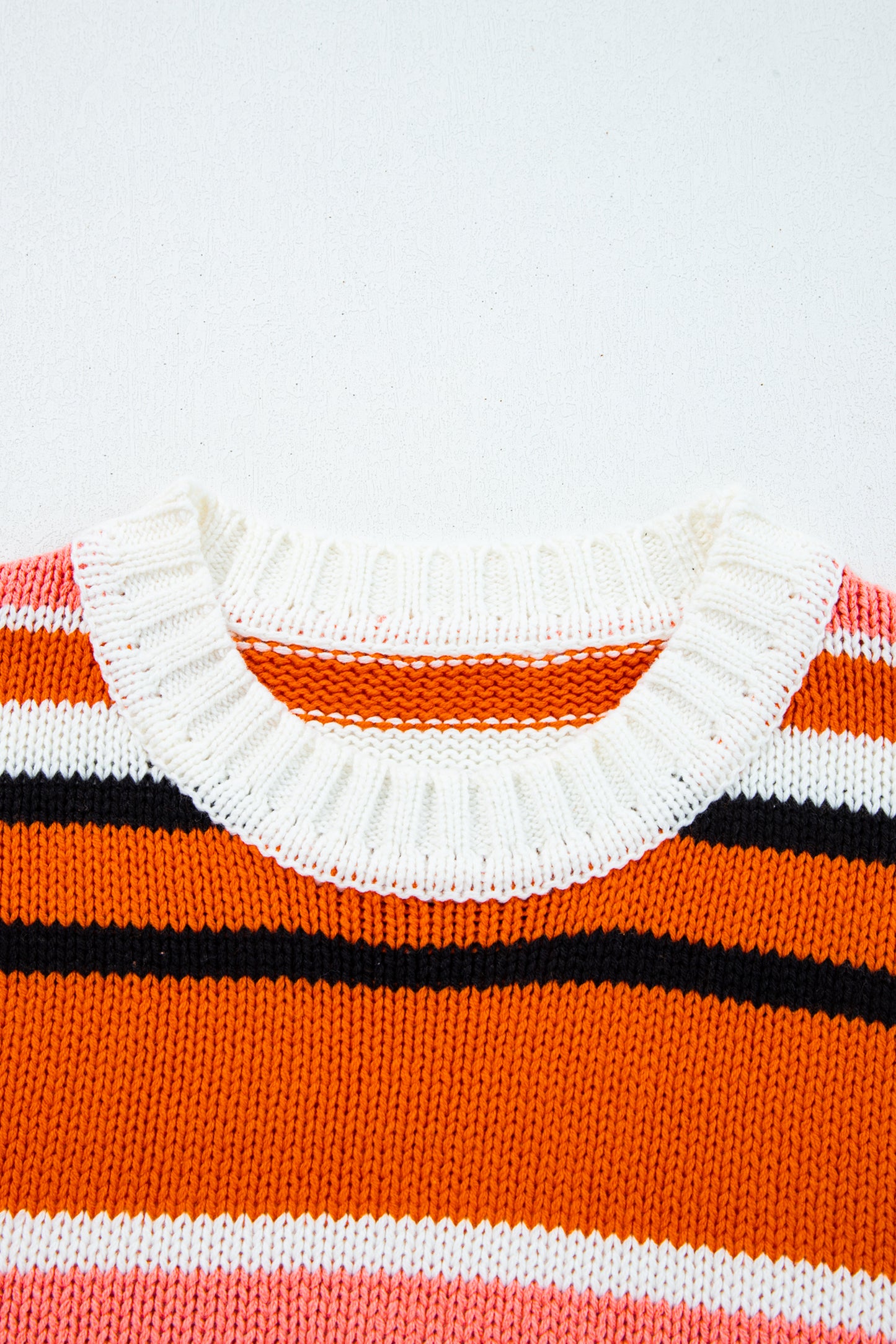 Orange Stripe Drop Shoulder Cropped Pullover Sweater