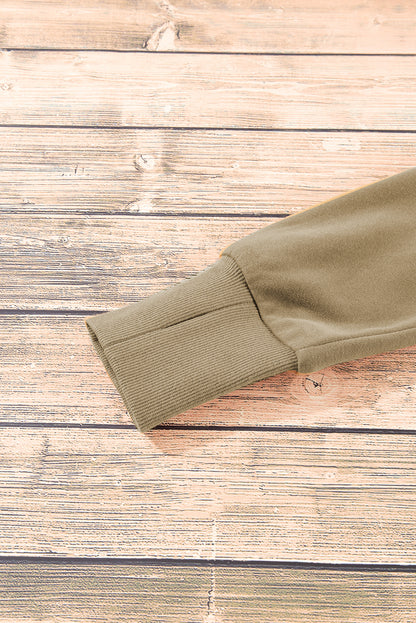 Brown Zip Up Stand Collar Thumbhole Sleeve Sweatshirt - Cowaa